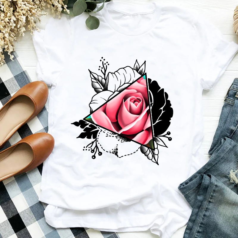 

Women Lady Flower Butterfly 90s Style Short Sleeve Cute Print Shirt Clothes T Tee Womens Tshirt for Female Top Graphic T-shirt
