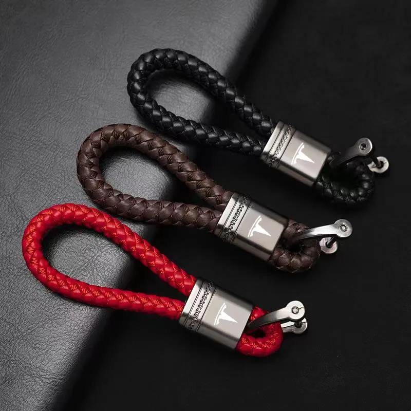 

Car keychain Tesla Tesla Model3/Y high-end woven keychain metal keychain pendant hand-woven waistline hanging on