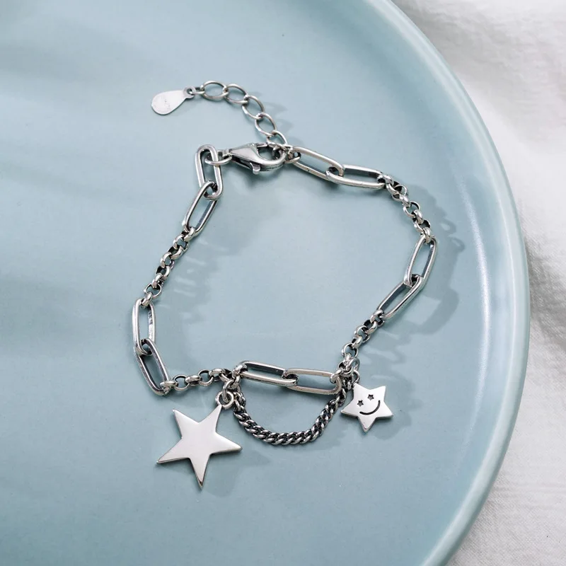 925 стерлингового серебра рисунок со смайликом Star тайский серебряный браслет