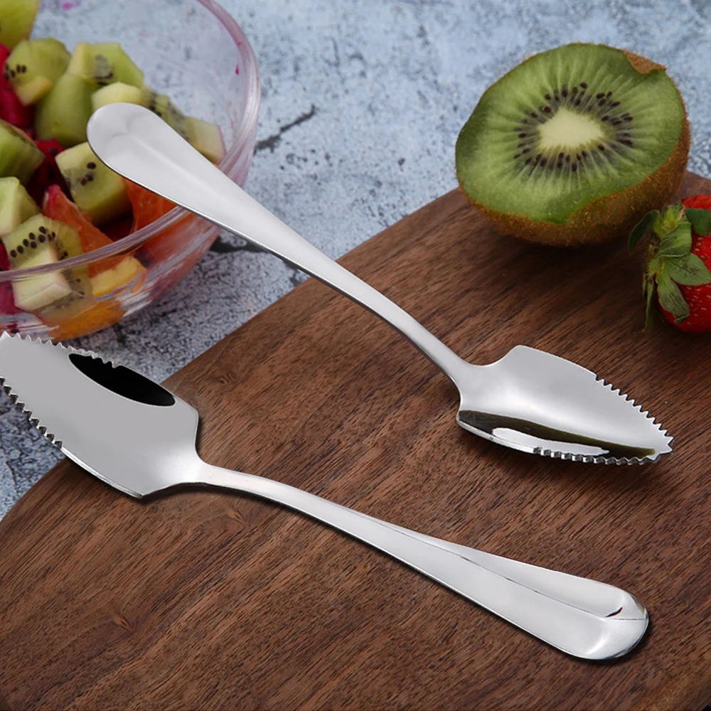 1Pc Stainless Steel Grapefruit Apple Scraper Spoon Serrated Sawtooth Edge Long Handle Multi-functional Baby Food Prepare 3