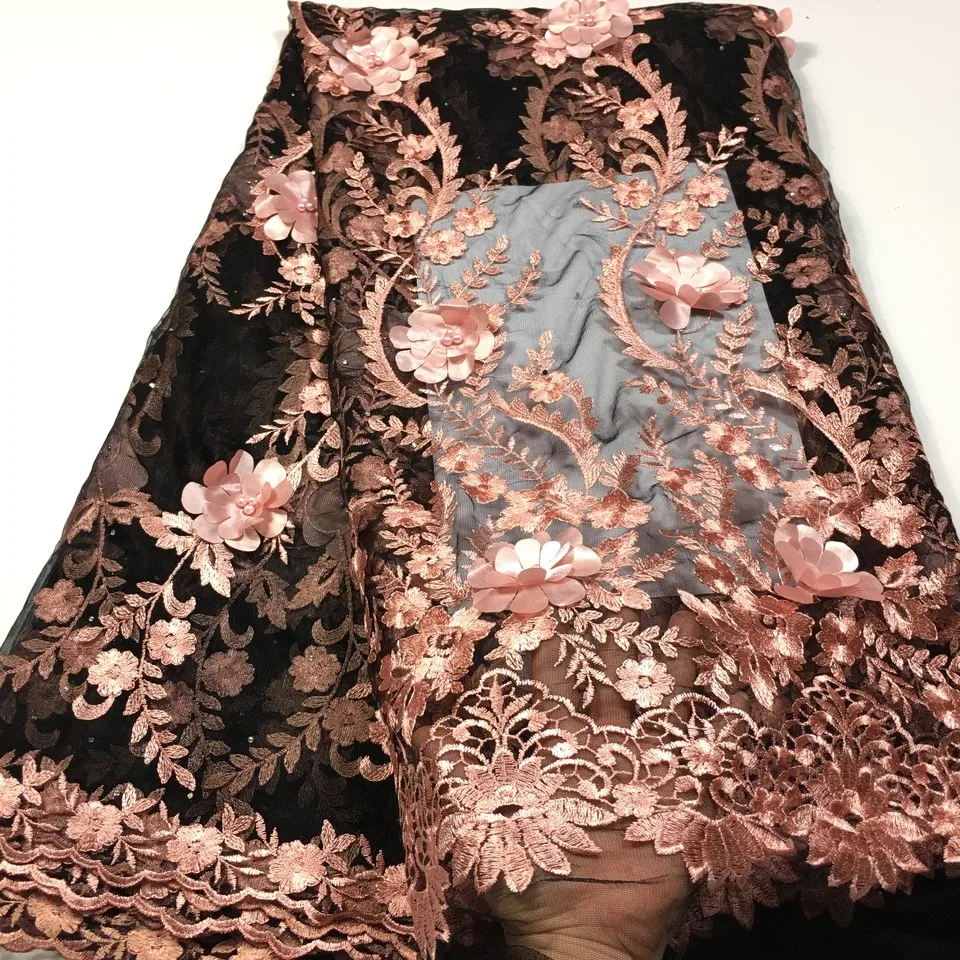 

Nigerian lace fabric 2019 high quality lace/ 3d lace fabric african lace fabric with beaded M2843 Embroidered tulle lace fabric