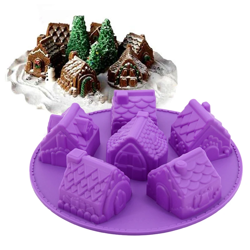 

Рождественская Имбирная форма для украшения торта, Рождественская силиконовая форма для шоколада в доме, инструменты для выпечки, 3D искусс...