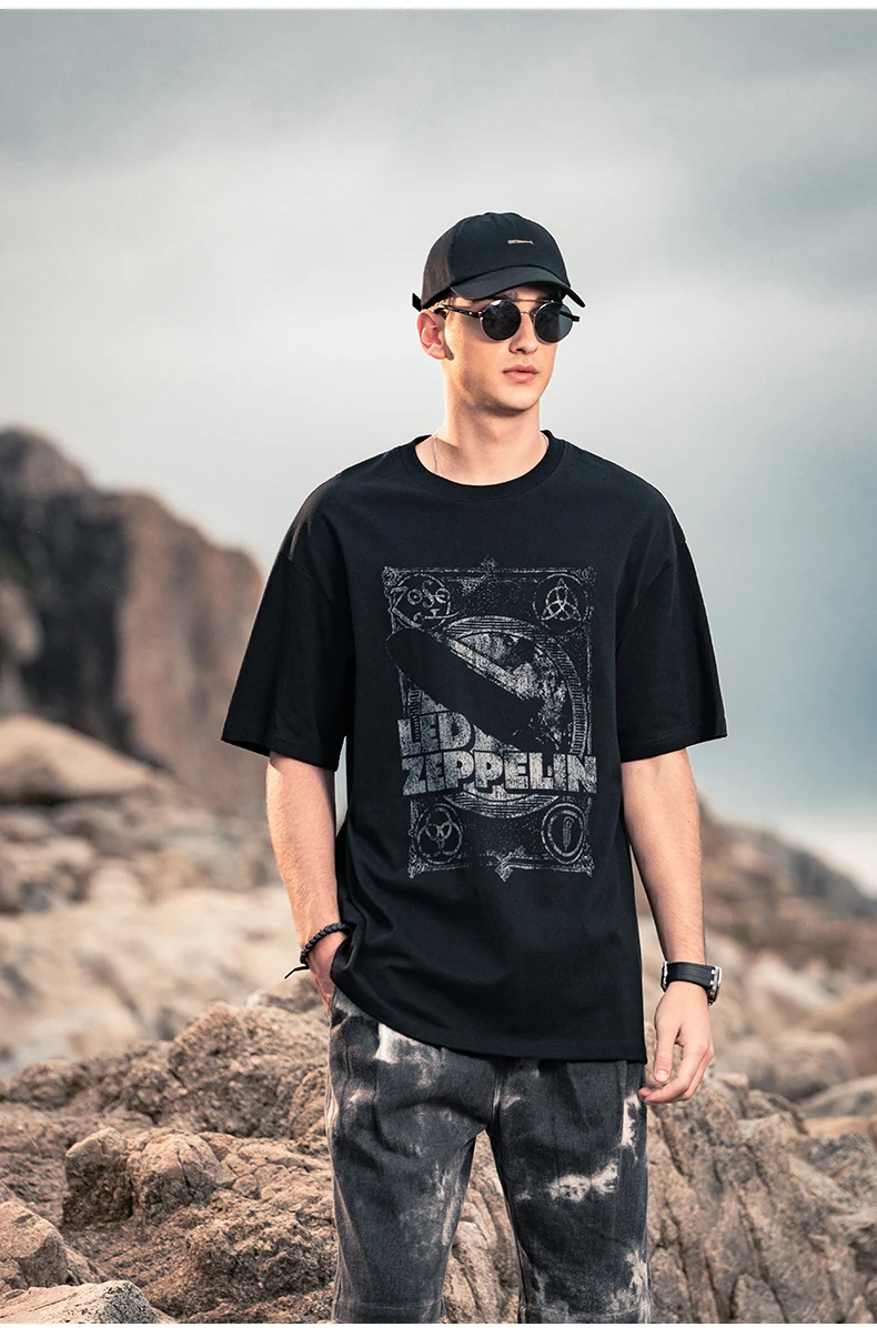 

YTX1729 2021 new retro print hip-hop style street loose short-sleeved T-shirt men