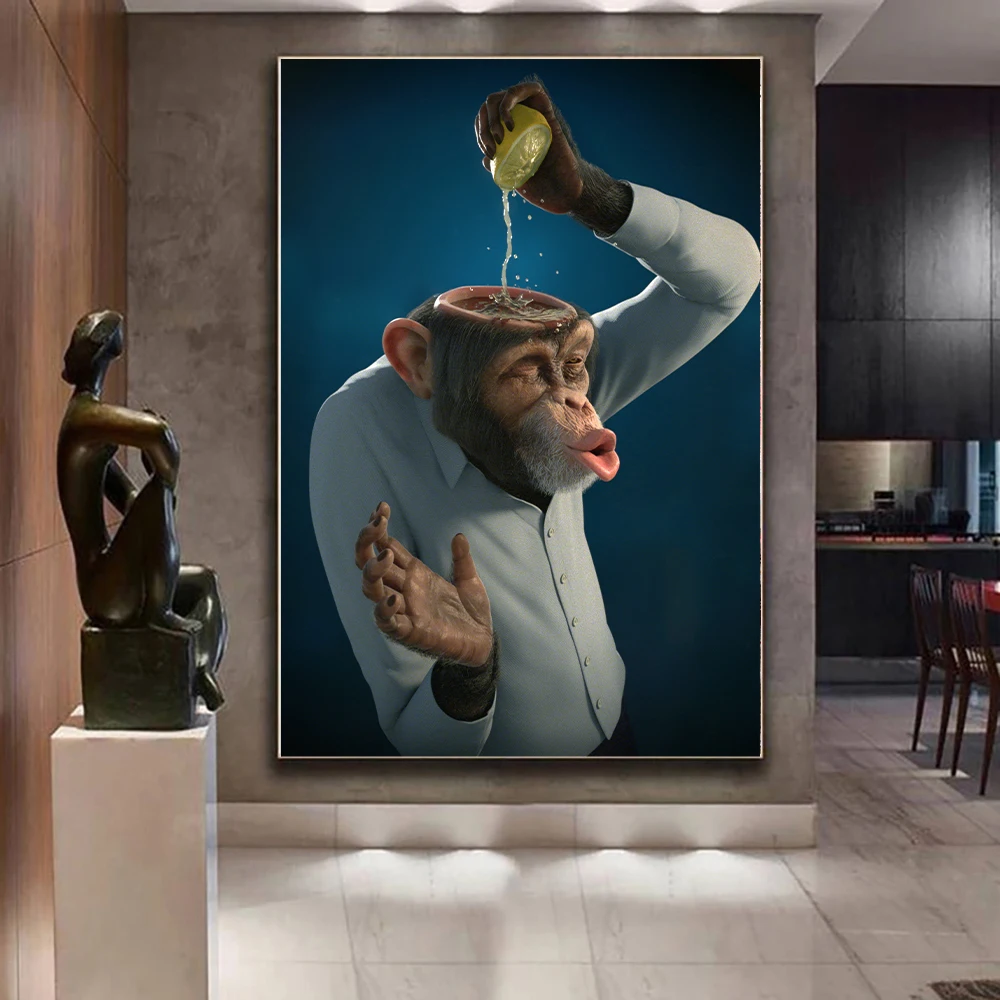 

Abstract Modern Smart Monkey Large Posters Wall Art Pictures Print Canvas Painting Home Wall Decoration for Living Room Decor
