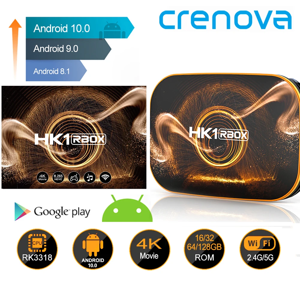 CRENOVA ТВ приставка Android 10 0 RK3318 2020 новейшая 4K HDR10 USB 3 Поддержка Google YouTube KODI 18 Smart 3D