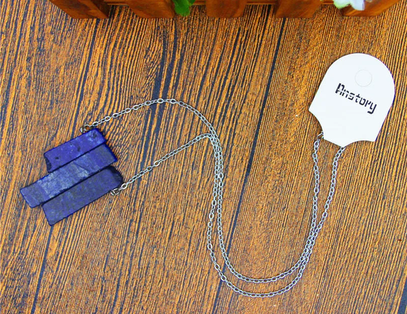 Irregular Rectangle Lapis Lazuli Necklace Vintage Handmade Natural Stone Necklace For Women Stainless Steel Jewelry TN436