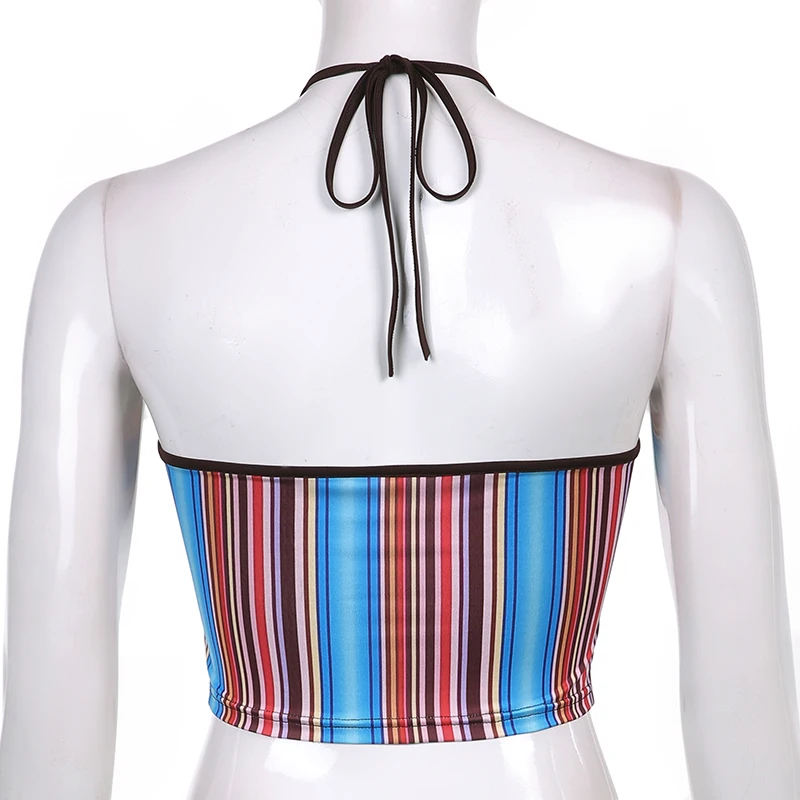 

Rockmore Summer Women's Crop Top Sexy Striped Halter Corset Harajuku Camis Vintage Short tank tops Beach y2k Casual femme 2021