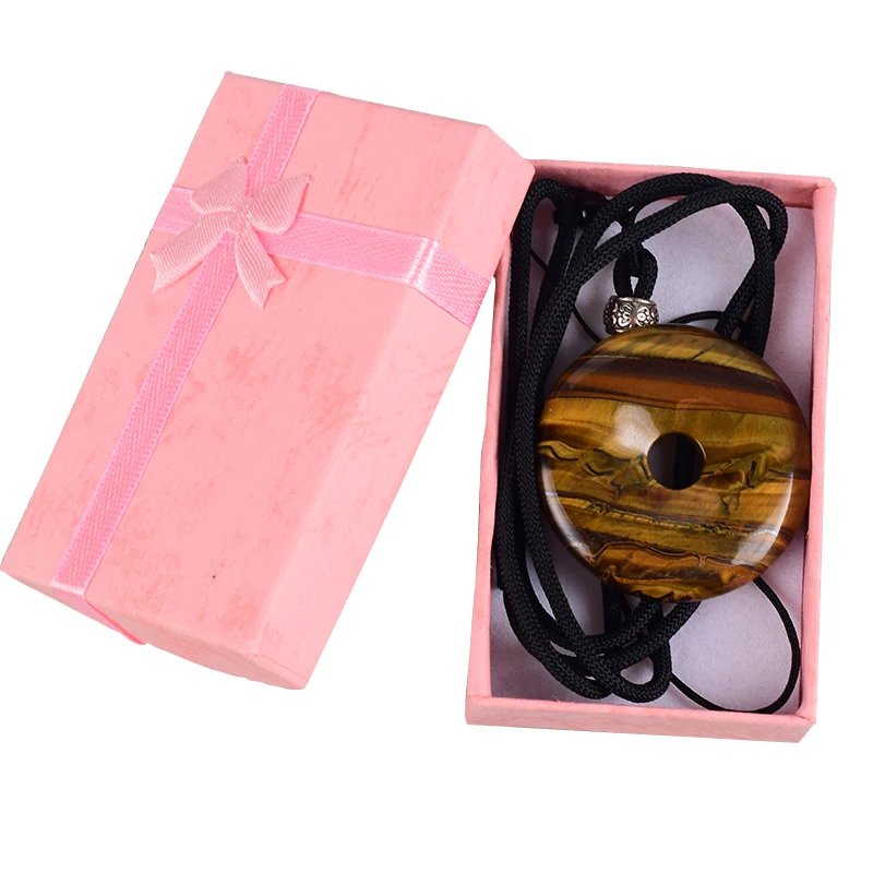 4 CM Donut Pendant Box Set With Necklace Natural Stone Fashion Chakra Pendants gift Crystal Quartz Healing Reiki Charm Jewelry