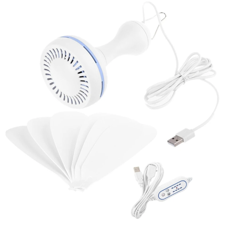 

Silent 6 Leaves USB Powered Ceiling Canopy Fan with Remote Control Timing 4 Speed Hanging Fan for Camping Bed Dormitory U1JE
