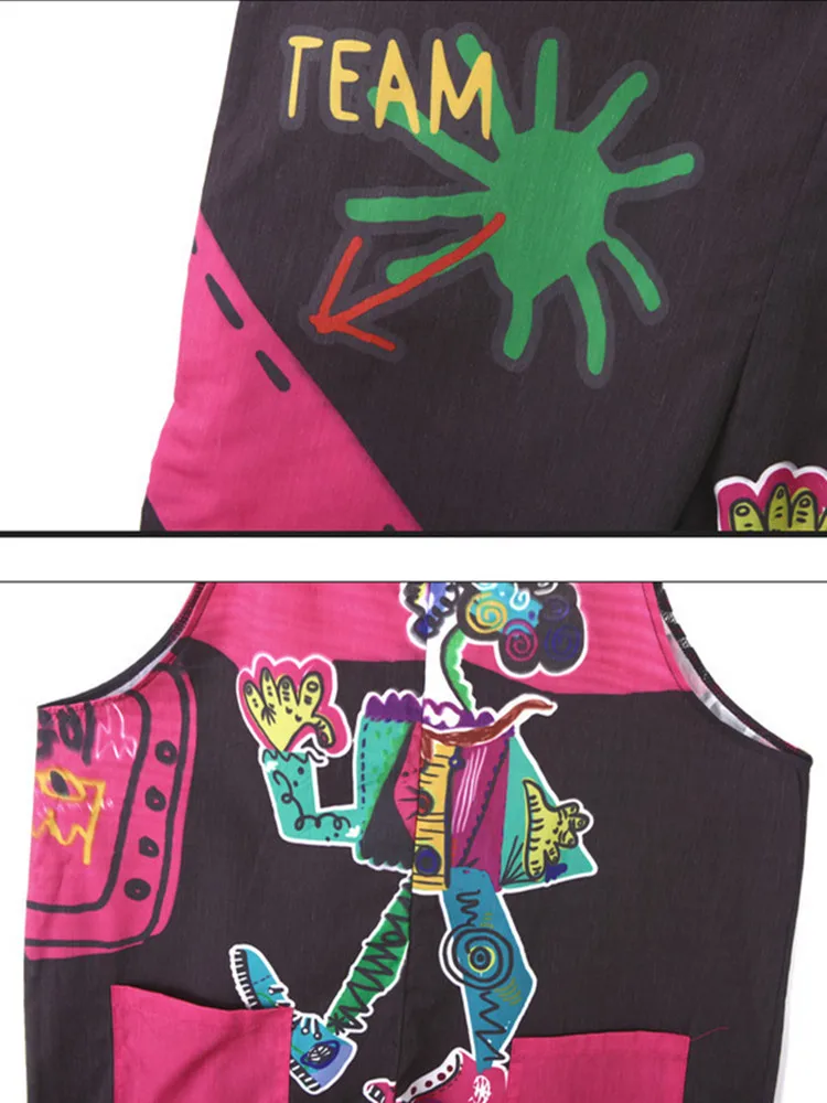 

thin jumpsuit women summer 2020 hip hop Streetwear sleeveless Oversized ladies Playsuits Cartoon doodle Romper short bodysuit