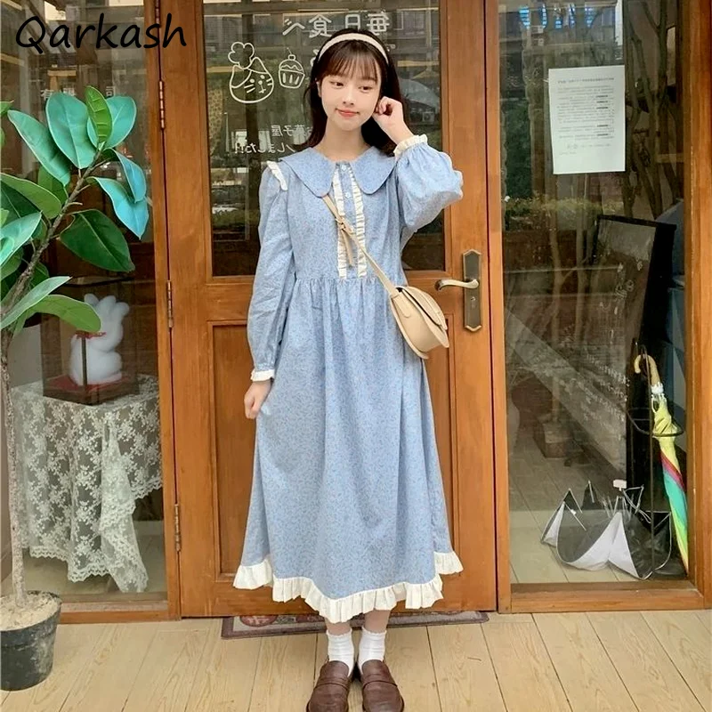 

Платье женское трапециевидное в японском стиле с рукавами-фонариками