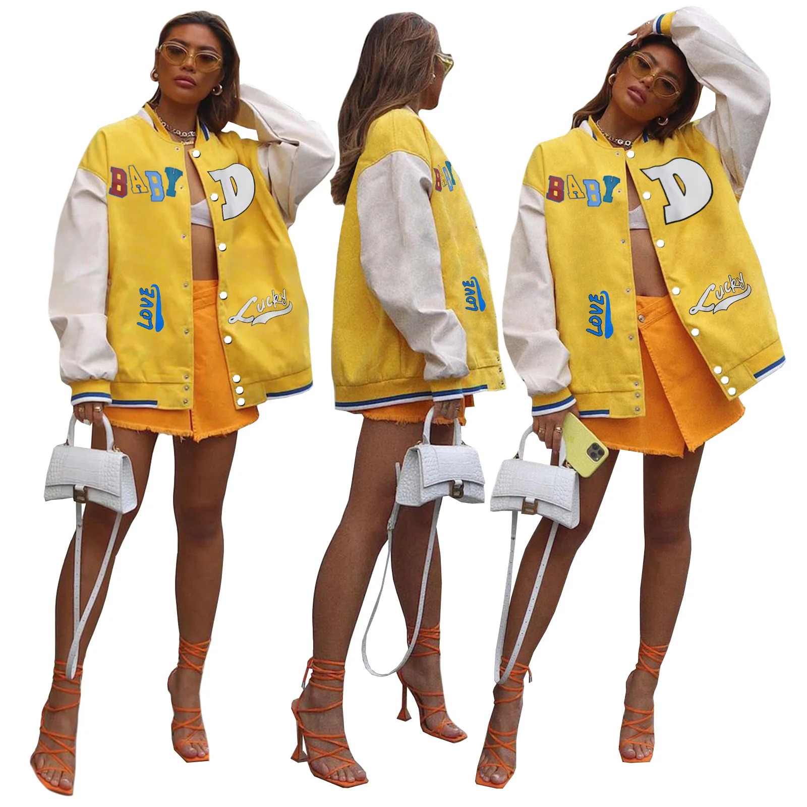 

Женская бейсбольная куртка Donsignet, повседневная однобортная куртка с круглым вырезом и принтом, осень 2021