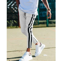 fashion men england style striped pants male new long pencil joggers pants casual trousers drawstring side stripe slacks 2019