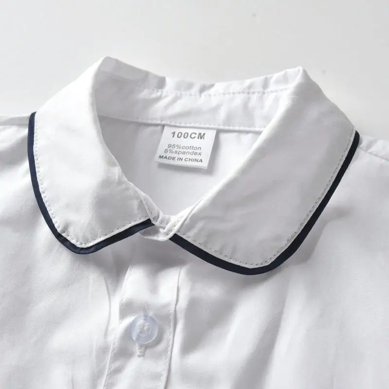 Летние рубашки для мальчиков с коротким рукавом отложным воротником белые