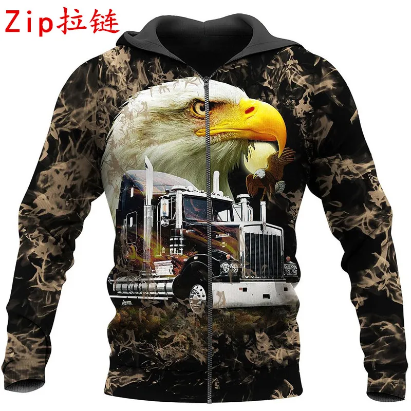Смешная толстовка с 3D принтом орла и грузовика модная мужская повседневная на