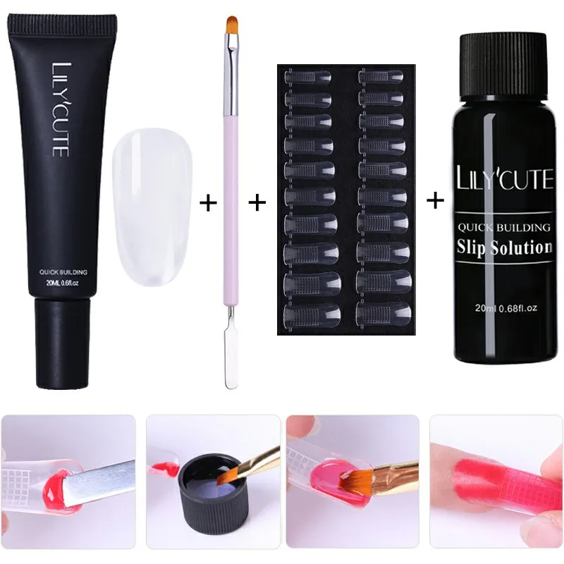 4 PCS 5 LILYCUTE 20 мл Быстрый гель продлевающий половой акт комплект поли УФ гель розовый, белый, прозрачный СВЕТОДИОДНЫЙ акриловый строитель Типсы для наращивания ногтей искусство гель Кисть набор инструментов - Цвет: 4 PCS 5