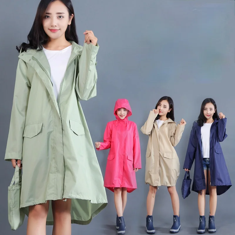 

Women New Stylish Long Raincoat Waterproof Rain Jacket with Hood Portable Rainwear Ladies Rain Coat