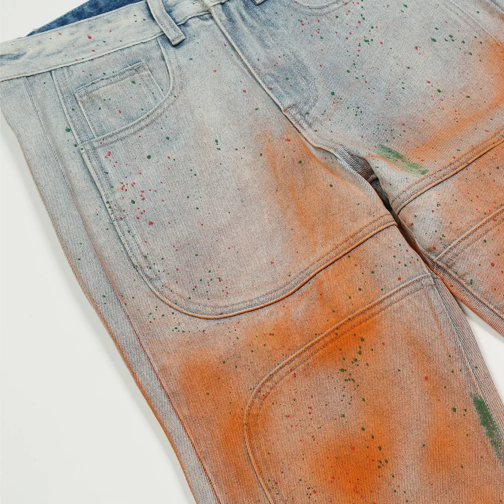 2021 Vouge Inkjet Paint Graffiti Retro Washed Men Hip Hop Baggy Jeans Pants Loose Straight Casual Denim Trousers Gothic Clothes