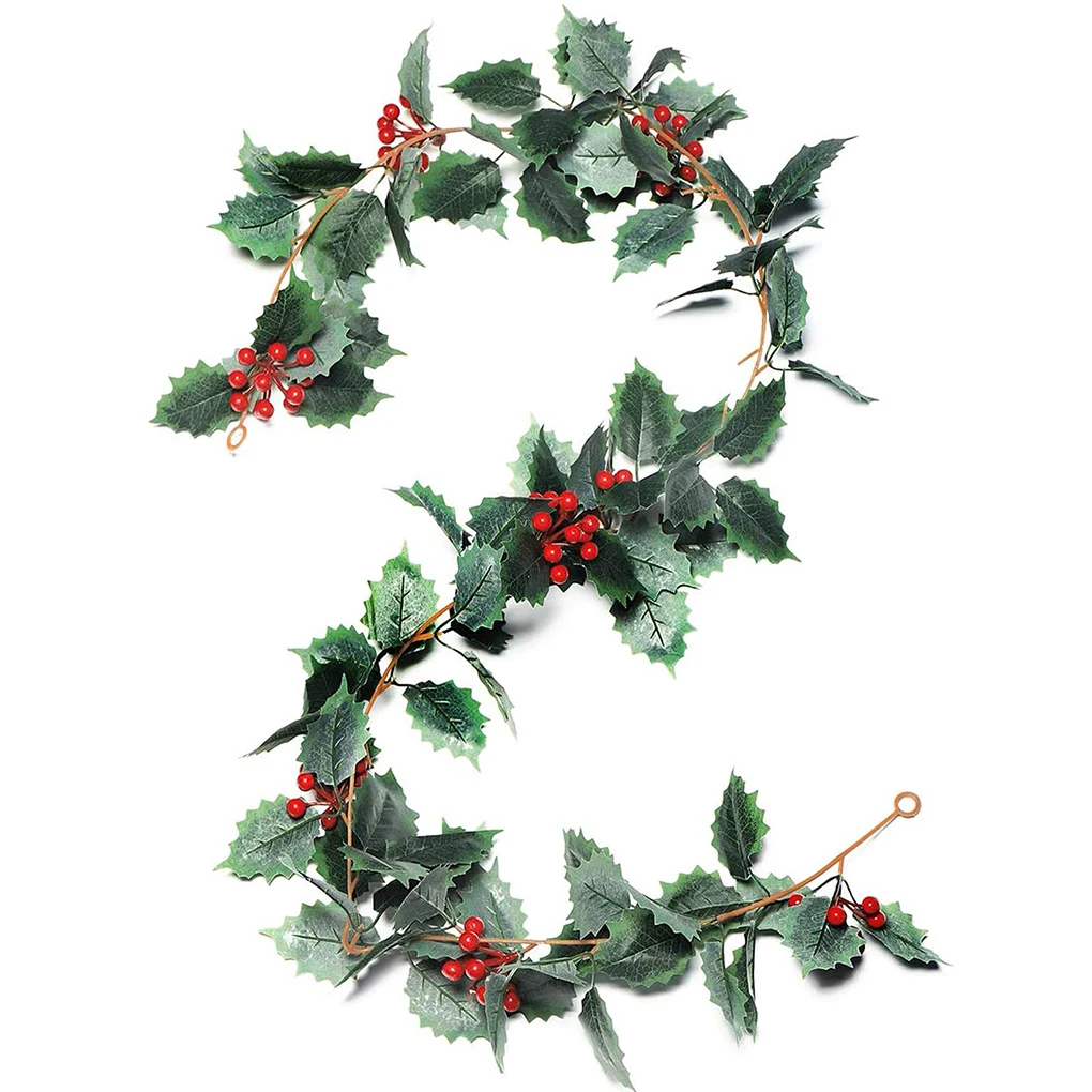 

Christmas Artificial Garland Vine Fake Plants Rattan Outdoor Decor Wall Hanging Leaves Backdrop Berries Decoration