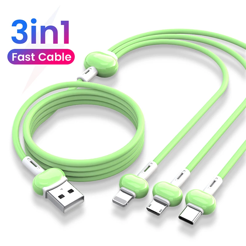 

3in1 2in1 USB Type C Cable for iPhone 12 11 XS XR 8 Type C Micro USB Charger for Samsung Xiaomi 3 in 1 USB charging cable 1.2M