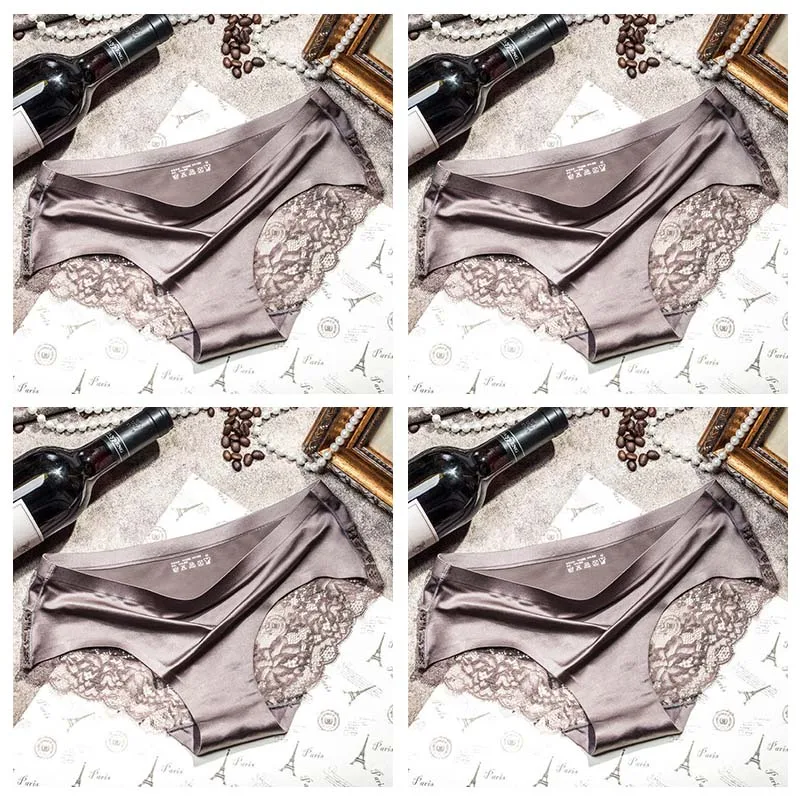 4pcs gray TEXIWAS, 4 шт./лот, кружевные трусики для женщин, бесшовное дамское нижнее белье, кружевные трусы, сексуальные трусики для женщин, комфортное нижнее белье размера плюс - Цвет: 4pcs gray