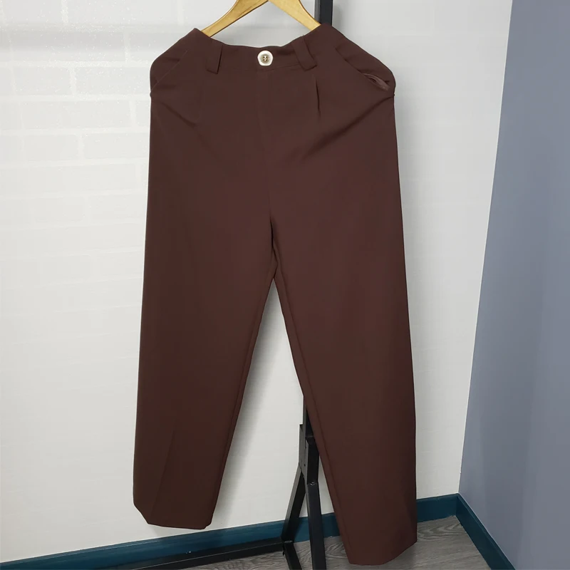 Свободные брюки с высокой талией женские широкие осень 2019 pantalones сплошной цвет