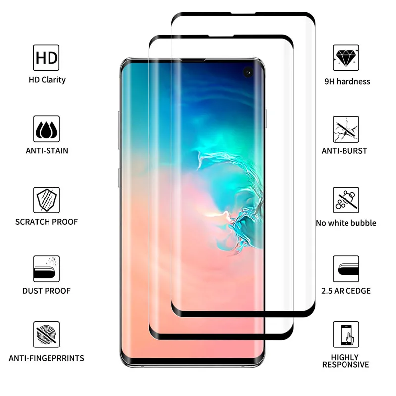 Изогнутое закаленное стекло для защиты экрана Samsung Galaxy S10 Edge Plus полноэкранная
