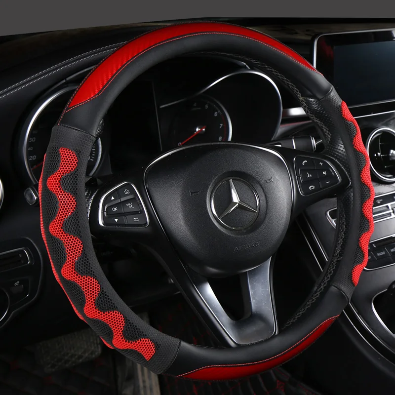 

Universal Car PU Leather Steering-Wheel Covers Anti-slip Skidproof Durable 38CM/15" Dynamic Fibre Handmade Steering Wheel Cover