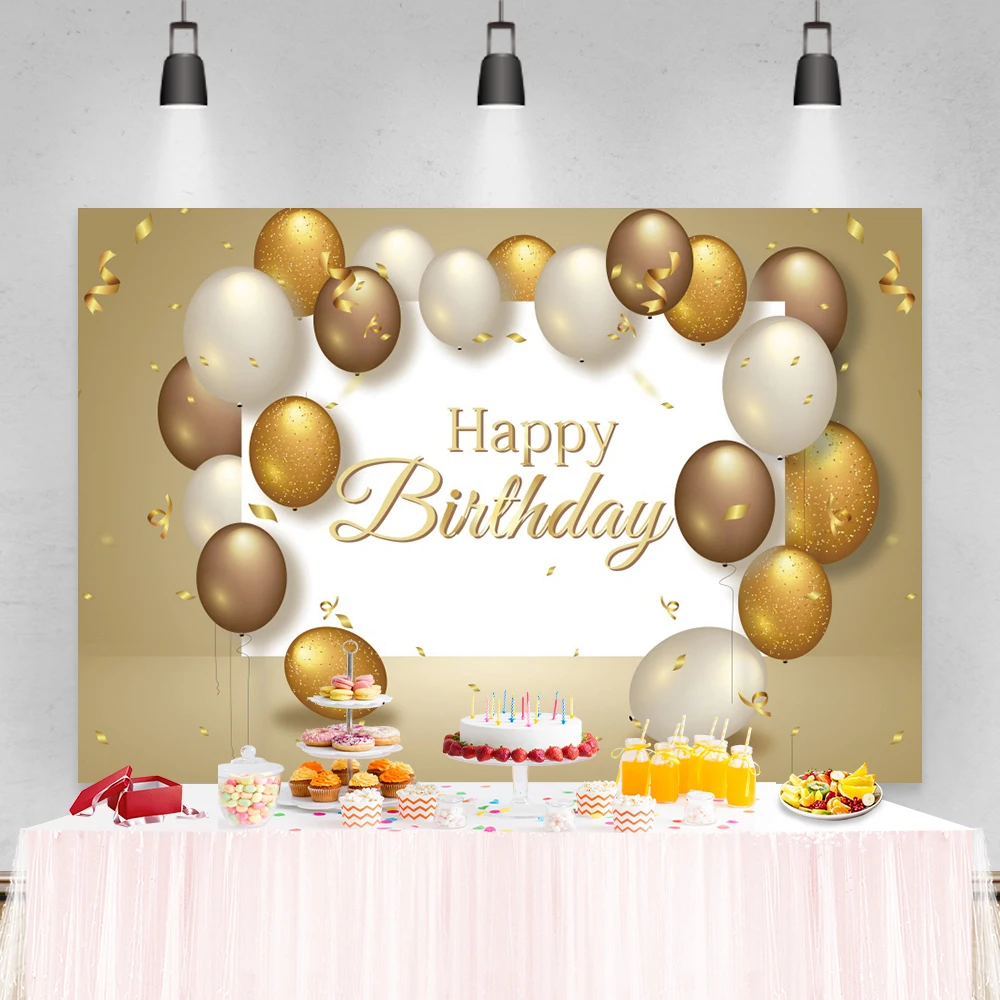 

Laeacco Gold Balloons Riband Glitter Birthday Party Backdrops Photographic Backgrounds For Photo Studio Photophone Photozone