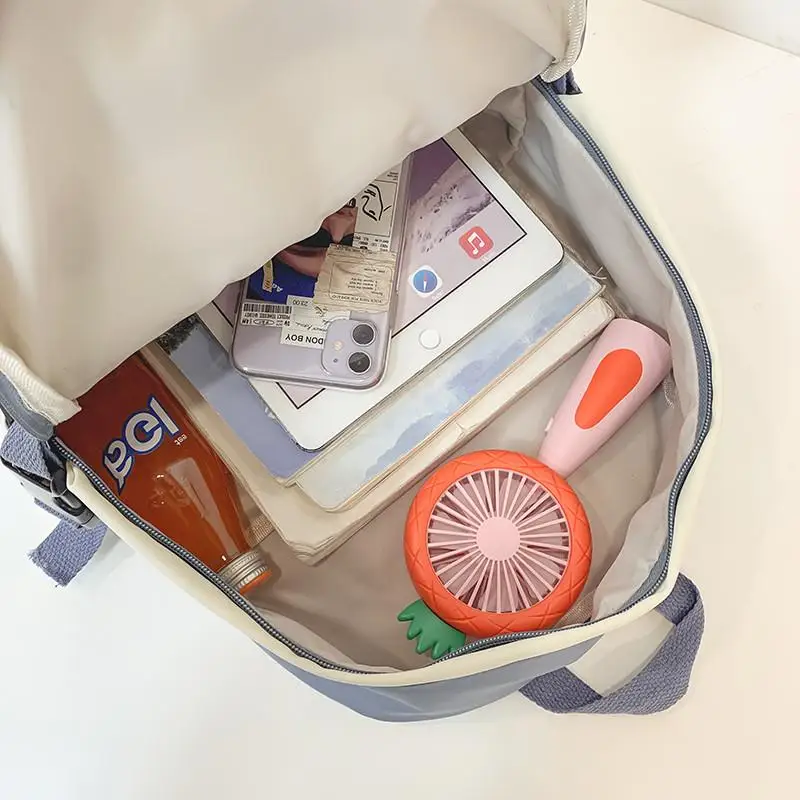 

2021 New Panelled Waterproof nylon Women backpack Female eye-splice schoolbag for Teenage girls Double front pocket Mochilas