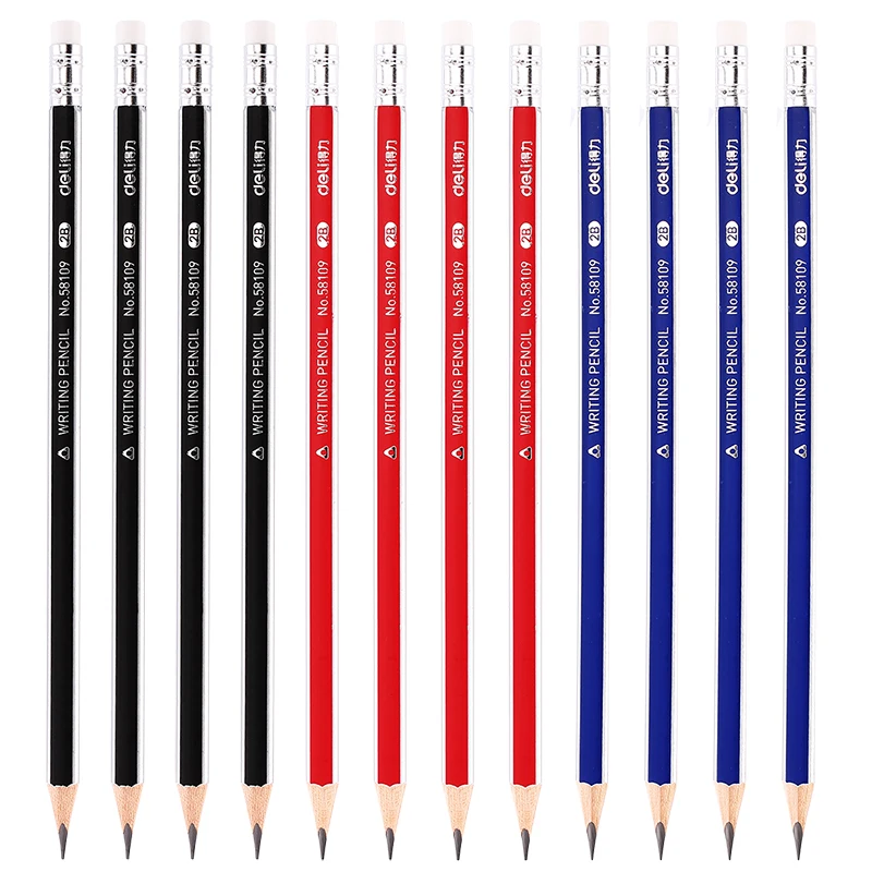 

Deli 12pcs/box Advanced Writing Graphite Wood 2B Pencil with Rubber Student Office School Supplies Stationery 58109