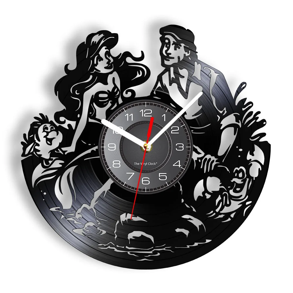 The Mermaid Princess Prince Vinyl Record Wall Clock Under Sea Fantasy Story Vintage Clock Timepieces For Girls Room Home Decor