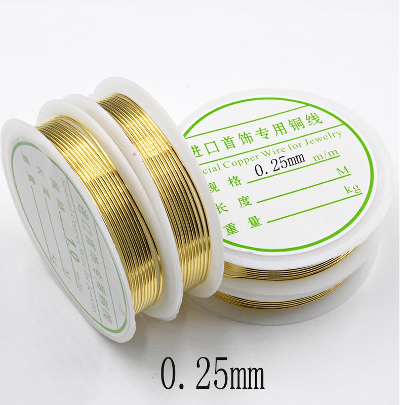 Gold-0.25mm-20M 1 рулон 30-2M Серебряный Цветной Медный провод 0,2/0,25/0,3/0,4/0,5/0,6/0,8/1,0 мм "сделай сам" для изготовления ювелирных изделий браслет& Цепочки и ожерелья висячие серьги - Цвет: Gold-0.25mm-20M