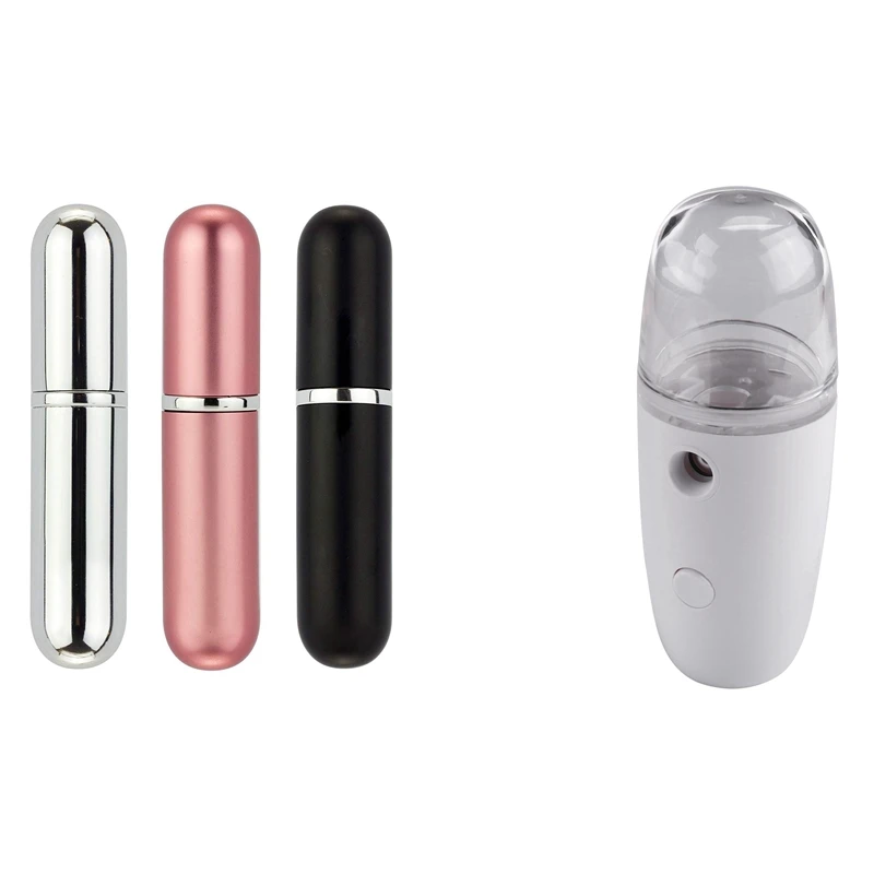 

3 бутылки для парфюма с распылителем, многоразовые флаконы для парфюма для путешествий, 1 х спрей для лица, увлажняющий, с зарядкой от USB