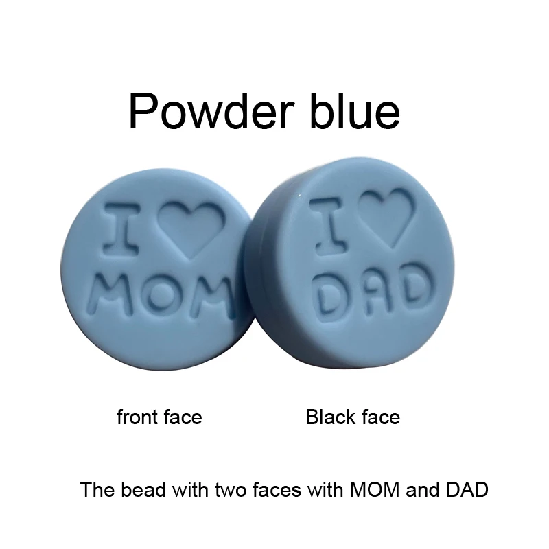 Powder blue Новинка 100 шт я люблю маму Силиконовые Прорезыватели свободные бусины плоской круглой формы жевательные бусины для DIY соска для зубов Шарм Детские зубные кольца - Цвет: Powder blue