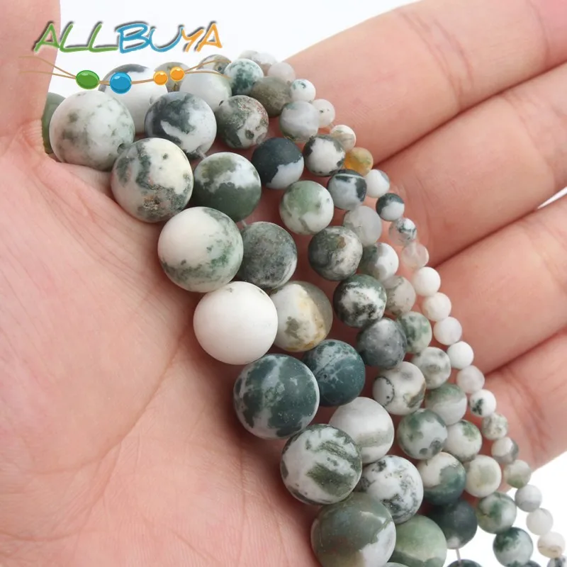 

Matte Tree Agates Natural Stone Beads Round Loose Spacer Bead For Jewelry Making DIY Bracelet Necklace 15''Strand 4-12 15 inches