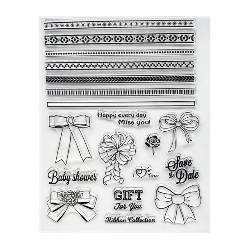 

Ribbon Bow Transparent Silicone Stamp DIY Scrapbooking Rubber Coloring Embossed Diary Decoration Template Reusable 14*18cm