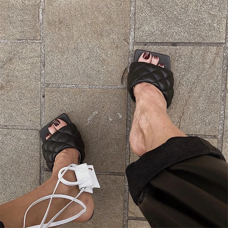 Мюли женские кожаные брендовые дизайнерские сандалии квадратный носок