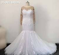 high quality long sleeve lace mermaid wedding dress illusion bridal gown vestido de noiva unique keyhole back real photos