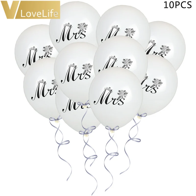 

10Pcs 10inch Mr Mrs Black-White Balloons for Wedding Party Bridal, Bride to be Marriage Decor Valentine's Day Supplies