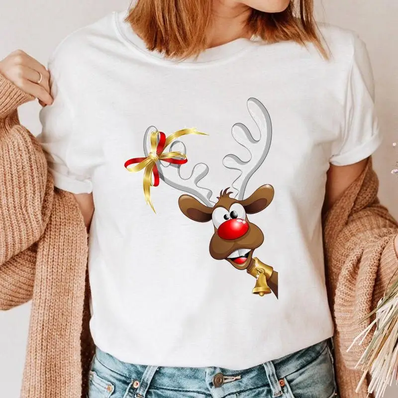 

Women Snowman Trend Cute New Year Holiday Tshirt Top Happy Merry Christmas Cartoon Clothes Graphic Style Female Tee T-shirt
