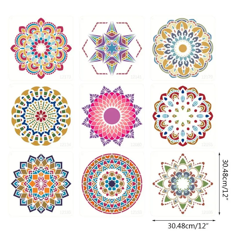 

12 x 12 Inch Large Size Reusable PET Stencil Mandala Stencil Cut Painting Template Floor Wall Tile Furniture Stencils
