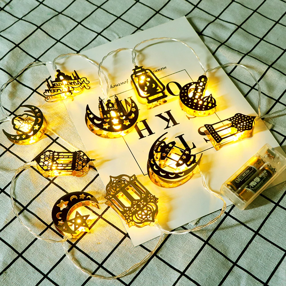

LED String Lights Metal Gold Moon Star Mosque Light 10 LED Pendant Lamps Ramadan Eid Mubarak Ornament Islamic Muslim Festival