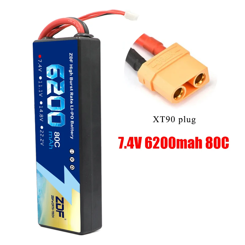 2S6200mah XT90 plug ZDF Lipo Аккумулятор 7,4 V 11,1 V 14,8 V 5200mah 6200mah Hardcase 2S 3S 4S 80C 160C 1/10 1/8 весы для Traxxas Slash 4x4 RC автомобилей лодки - Color: 2S6200mah XT90 plug