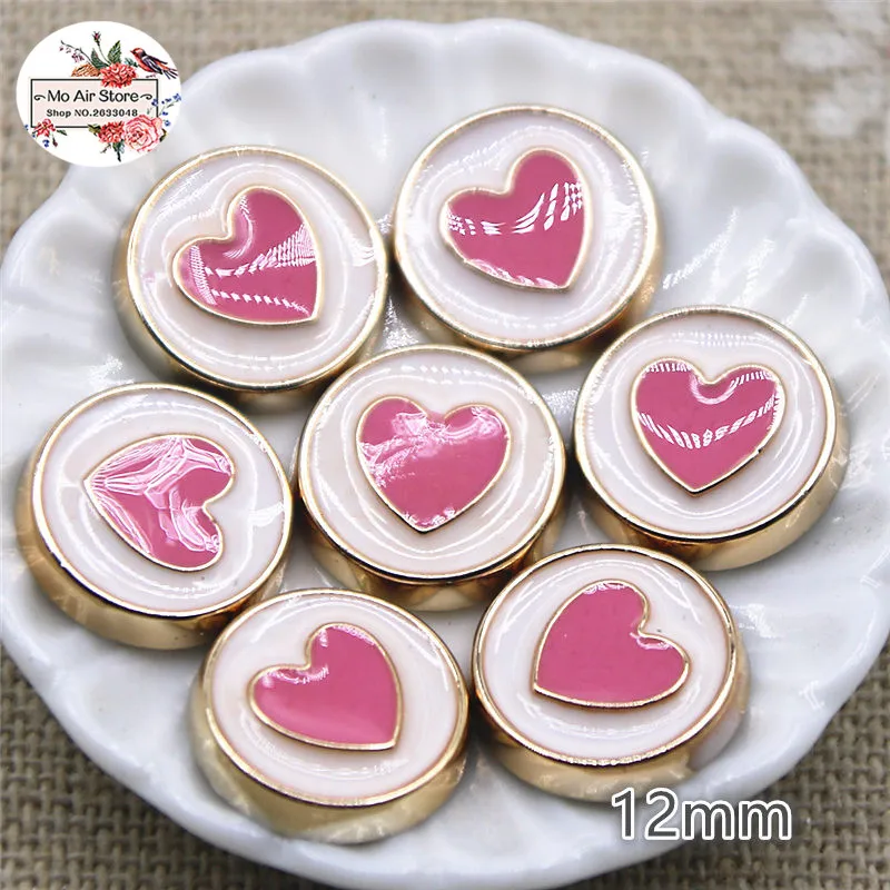 50pcs mix color 12mm heart round flat back Buttons Home Garden Crafts Cabochon Scrapbooking Clothing accessories | Дом и сад