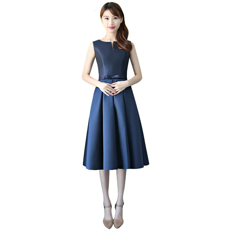

BacklakeGirls Real Pictures Satin Evening Dress Long Navy Blue Graduation Dress Plus Size Vestido De Fiesta Corto Elegante
