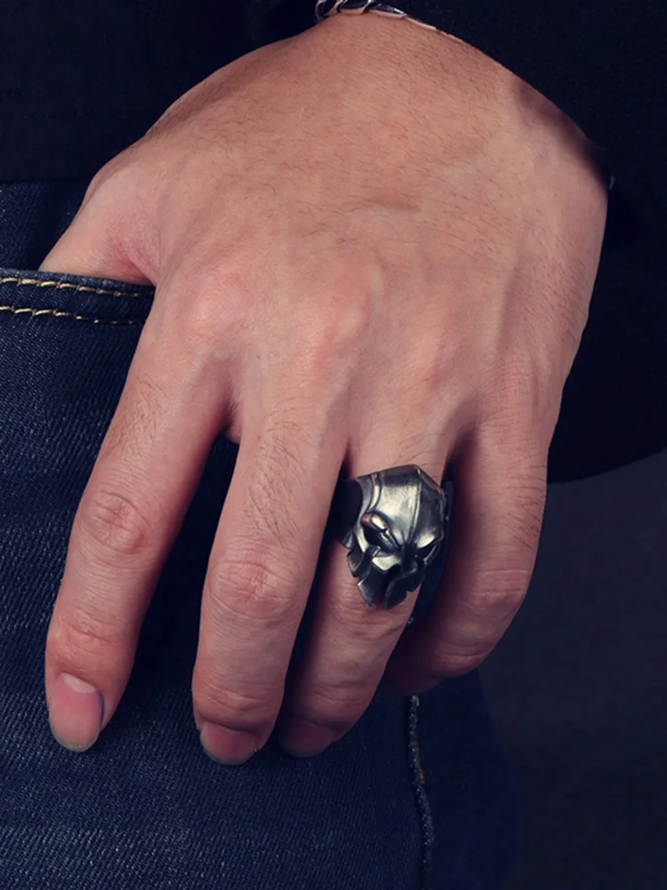 Модные Классические кольцо шлем Для мужчин простое воинов байкерские ювелирное