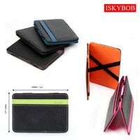 iskybob new hot sale unisex leather magic money clips wallet para carteras card id holder clamp money case with elastic band