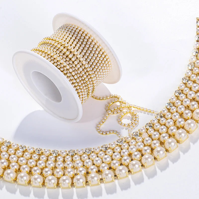 10 Yards/Roll SS6 SS8 SS12 catena di artigli di perle catena d'argento dorata vestiti perline coppa di alta qualità cristalli di strass