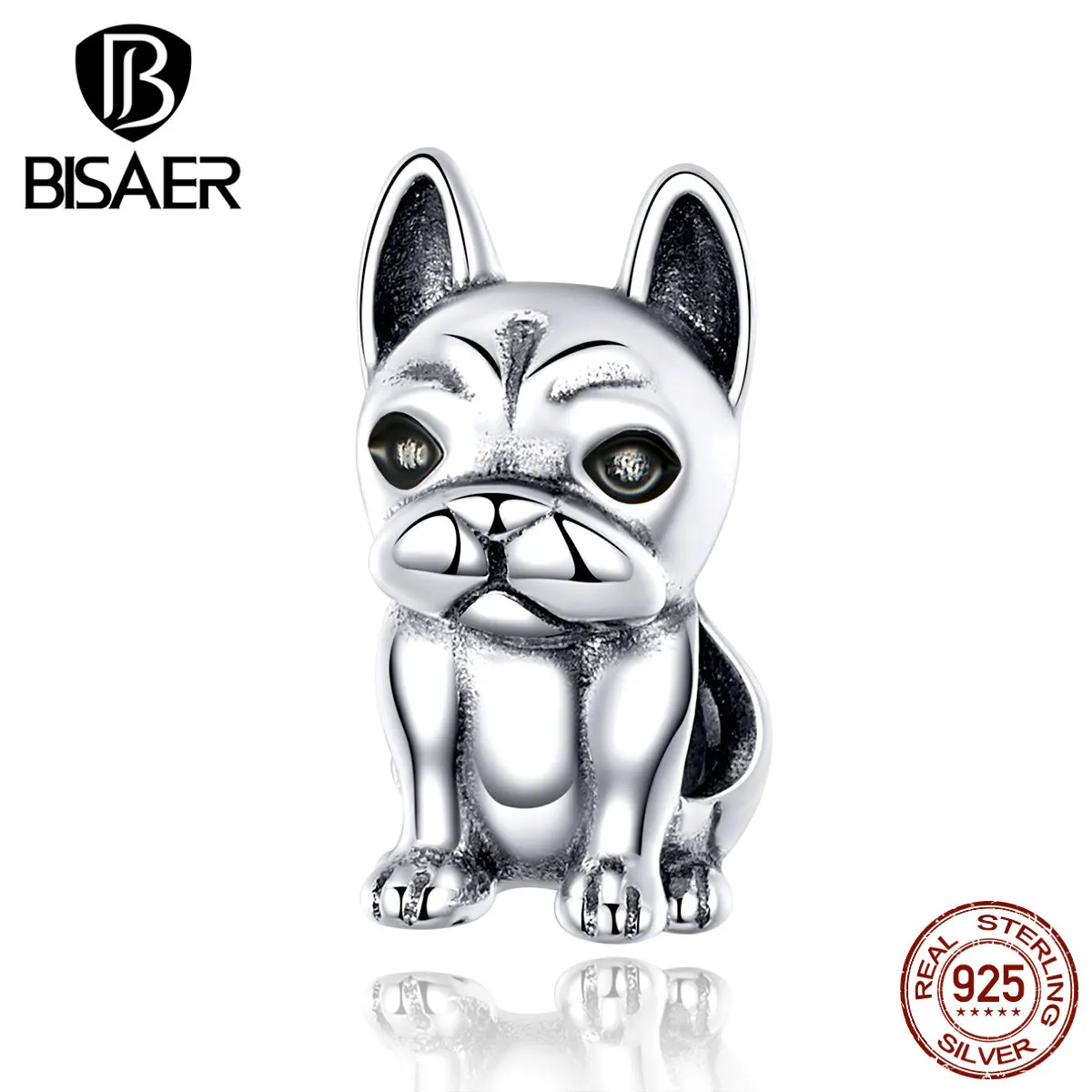 BISAER, 925 пробы, серебро, милая серия животных, французский бульдог, Очаровательные Подвески, подходят для браслетов и ожерелья, сделай сам, ювелирные изделия HSC1306